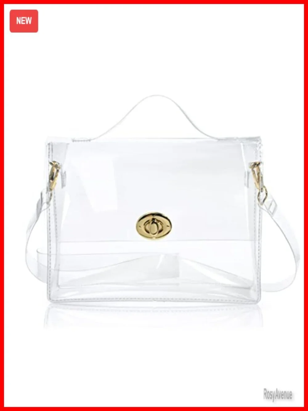 Clear Satchel Crossbody Bag with Turn Lock, Stadium Approved PVC Handbag